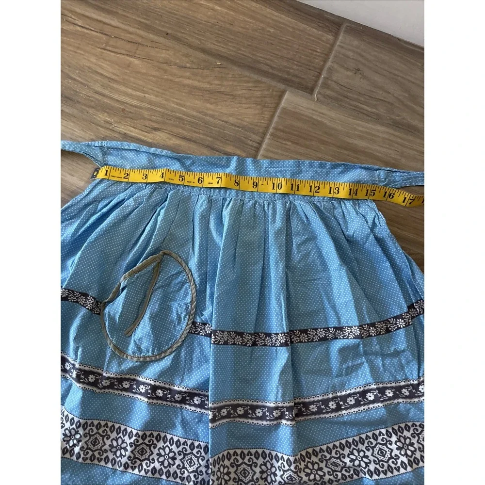 Vintage Half Waist Apron with Pocket- Handmade Red/Black and White Lace‎ Trim